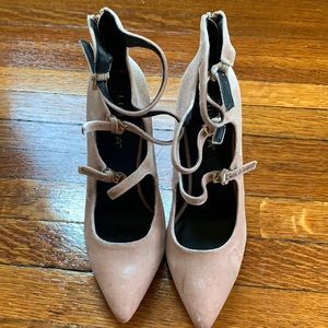 Pink velvet heels, never worn